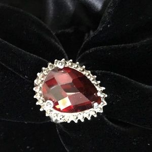 Garnet Cocktail Ring Pave Diamonds 925 Silver